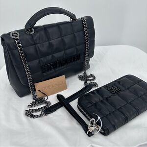 Steve Madden black Quilted Shoulder Bag and wallet H